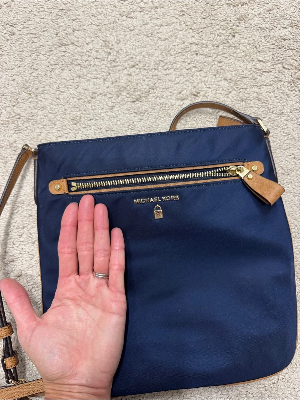 Michael Kors Navy and Tan Nylon Crossbody Messenger
